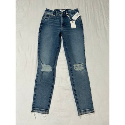 Good American Womens Petite Skinny Jeans Mid Rise Distressed Blue Denim Sz 6/28