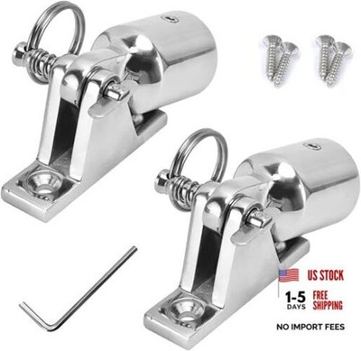 Bimini Top Hardware, Deck Hinge with Quick Release Pin, Eye End White 1inch