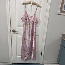 Secret Treasures Pink Floral Short Satin Spaghetti Nightgown Size Large