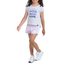 adidas Short Sleeve Back Pltd Tee Msh Shrt Set Youth Girls Grey Casual Athletic