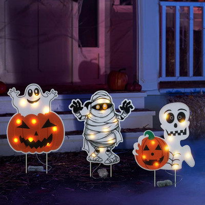 Lighted Yard Signs for Halloween Props Yard Stakes Light up Pumpkin Ghost Yard S