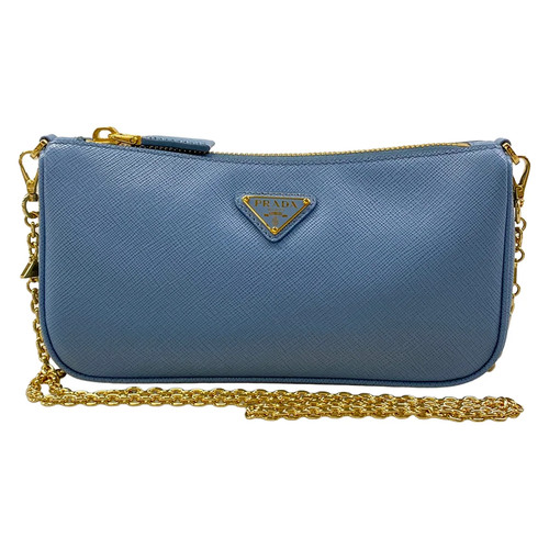 PRADA 1BC245 Light Blue Saffiano Leather Shoulder Bag