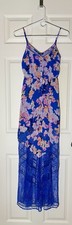 Candie’s Women’s Sleeveless Maxi Dress Lined Floral Blue Lace, Size Small
