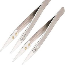 2 Pack Precision Ceramic tweezers Non-Conductive Anti-Static 2 Silver
