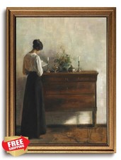 Gold Frame 12x16 Vintage Reading Woman Canvas Art Print