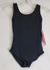Capezio Team Basics Girls Tank Leotard Black Scoop Front  Back SZ Toddler