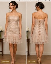 David's Bridal Mikado Strapless Ruched Tiered Organza Ruffle Dress