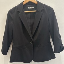 ELIZA J Suit Jacket Ruched Sleeve Blazer Black XS Extra Small Collar Work Wear