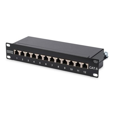 DIGITUS 12 Port Cat6 PatchPanel 10 Zoll RackMount Cat 6 Patchfeld 10'' schwarz