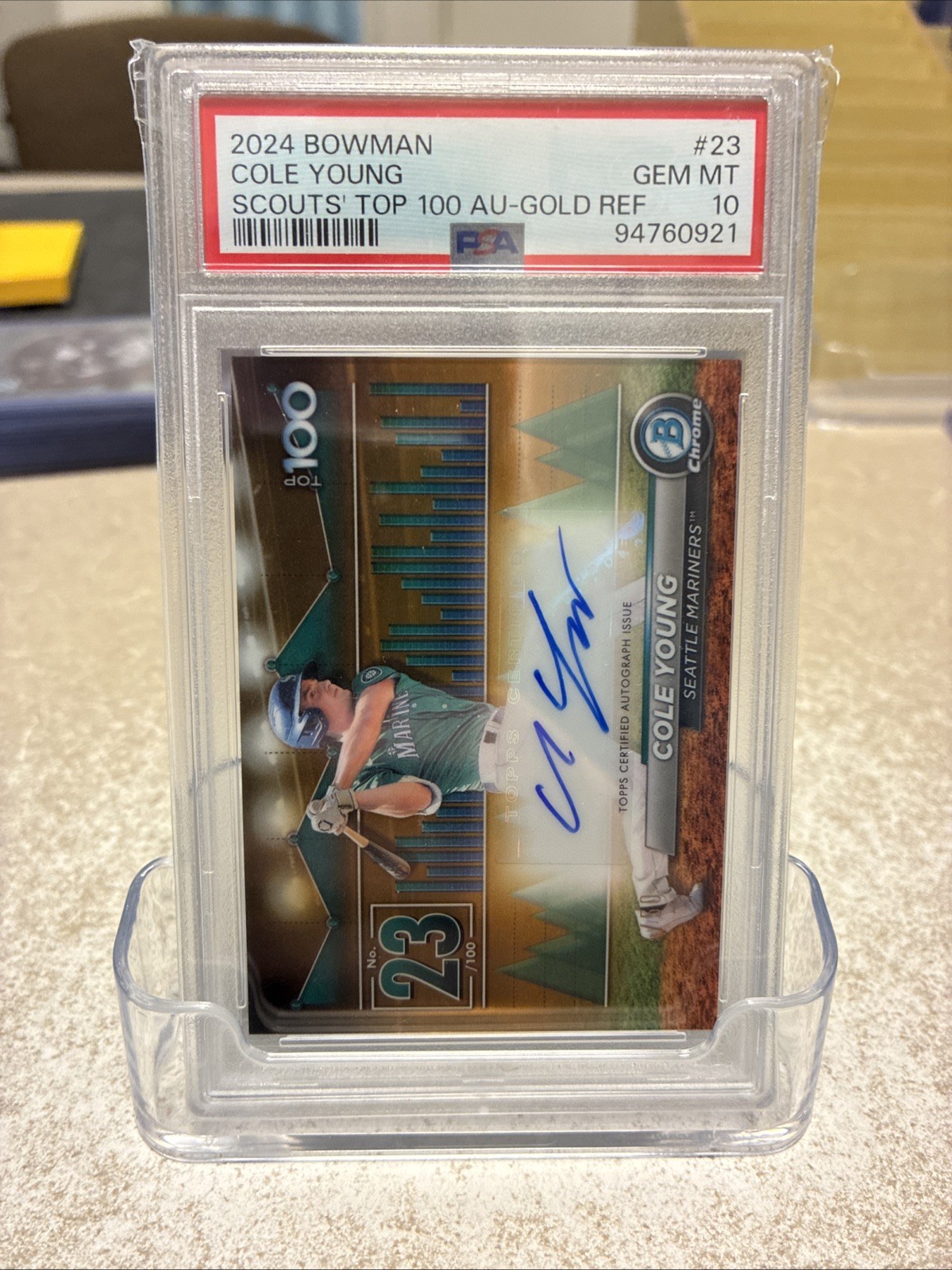 2024 Bowman Bowman Scouts Top 100 Cole Young Auto-Gold /50 PSA 10