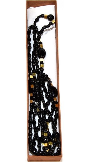 Партия из 150 комплектов женских длинных ожерелий и серег из натурального черного оникса 85990₽