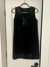 Nine West Black Sequin Trim Shift Cocktail Dress Size 6