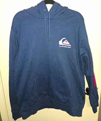 Quiksilver Omni Logo Pullover Hoodie Men's XL Slate Pink Purple Spell Out Sleeve
