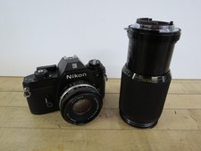 VINTAGE NIKON EM 35mm CAMERA w/50mm SERIES E and 70-210 SOLIGOR ZOOM "TESTED"