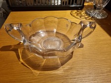 Chippendale trophy bowl with two handles, Davidson clear pressed glass, Art Deco