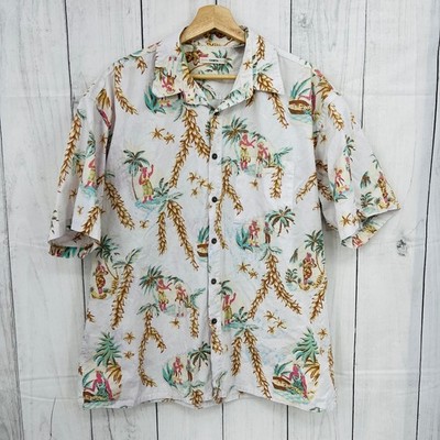 Moda Campia Moda XL VINTAGE Y2K White Palm Aloha Hawaiian Dad Shirt Button Up