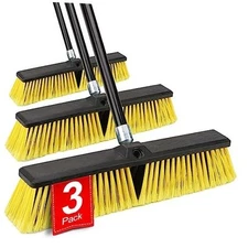 18 Inches Push Broom Outdoor- Heavy Duty Broom with 63" Yellow 18 Inches 3 Pack