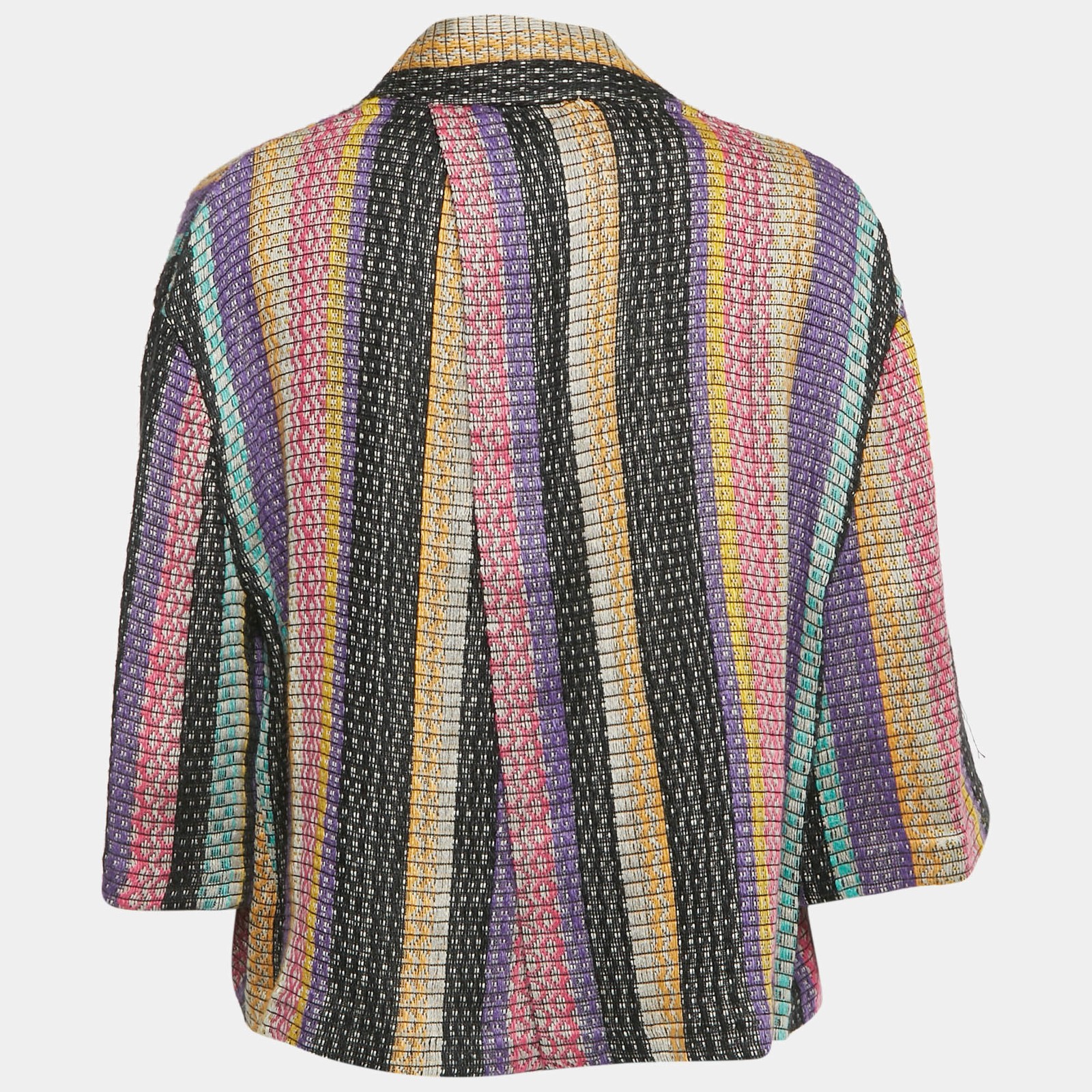 Dior Multicolor Patterned Linen Blend Open Front Jacket M thumbnail 2