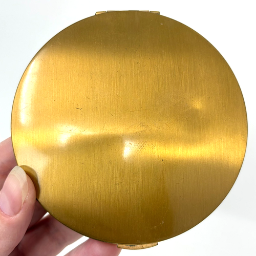Astuccio compatto trucco americano Elgin vintage tono oro inciso farfalla fiori - Foto 4 di 7