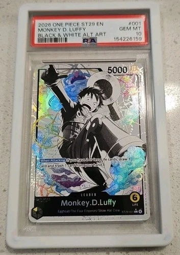 2025 ONE PIECE ST29 #001 EGGHEAD B&W MONKEY D. LUFFY LEADER PARALLEL PSA 10
