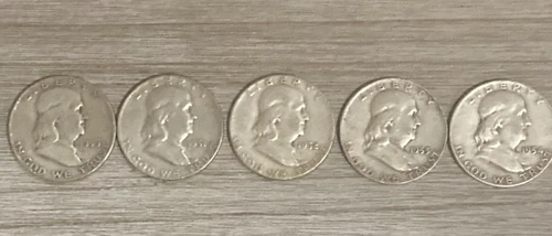 5-Coin Franklin Half Dollar Date Run (1950–1954) – 90% Silver Coins