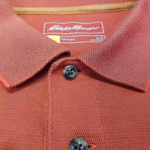 Eddie Bauer Travex Hemd Herren Große L Burnt Orange Kurzarm 3 Knopf Polo Y2K - Bild 9 von 12