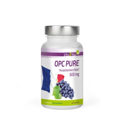 Vita2You OPC Pure Traubenkernextrakt 600mg - 90 Kapseln - Traubenkerne aus FR