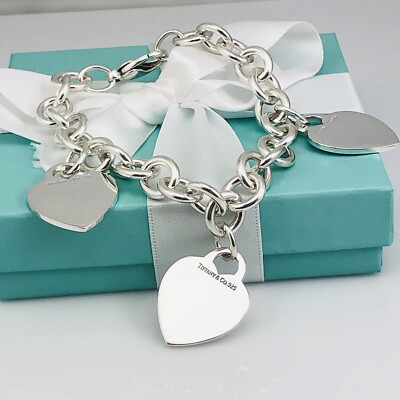 Tiffany & Co Silver 3 Three Charm Blank Heart Tag Mothers Charm