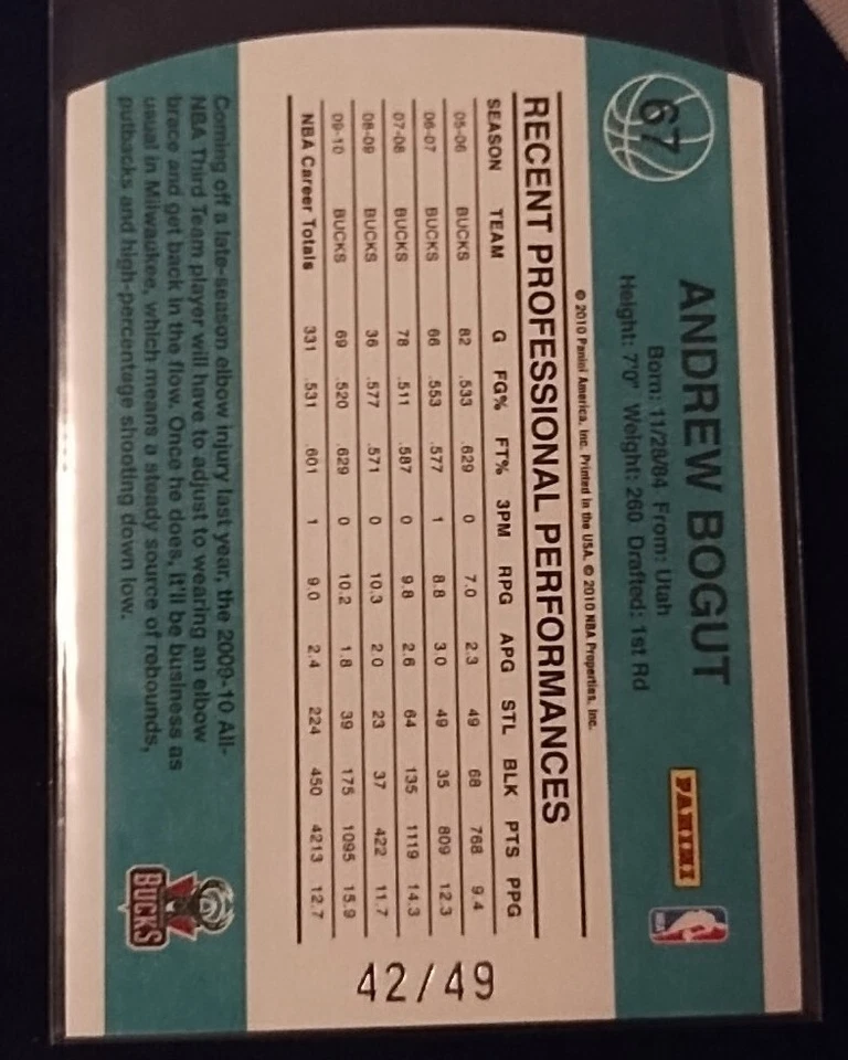 Tarjeta de baloncesto Donruss Die Cuts Sapphire 2010-11 #18 Andrew Bogut/49 SSP Foto 2 de 2