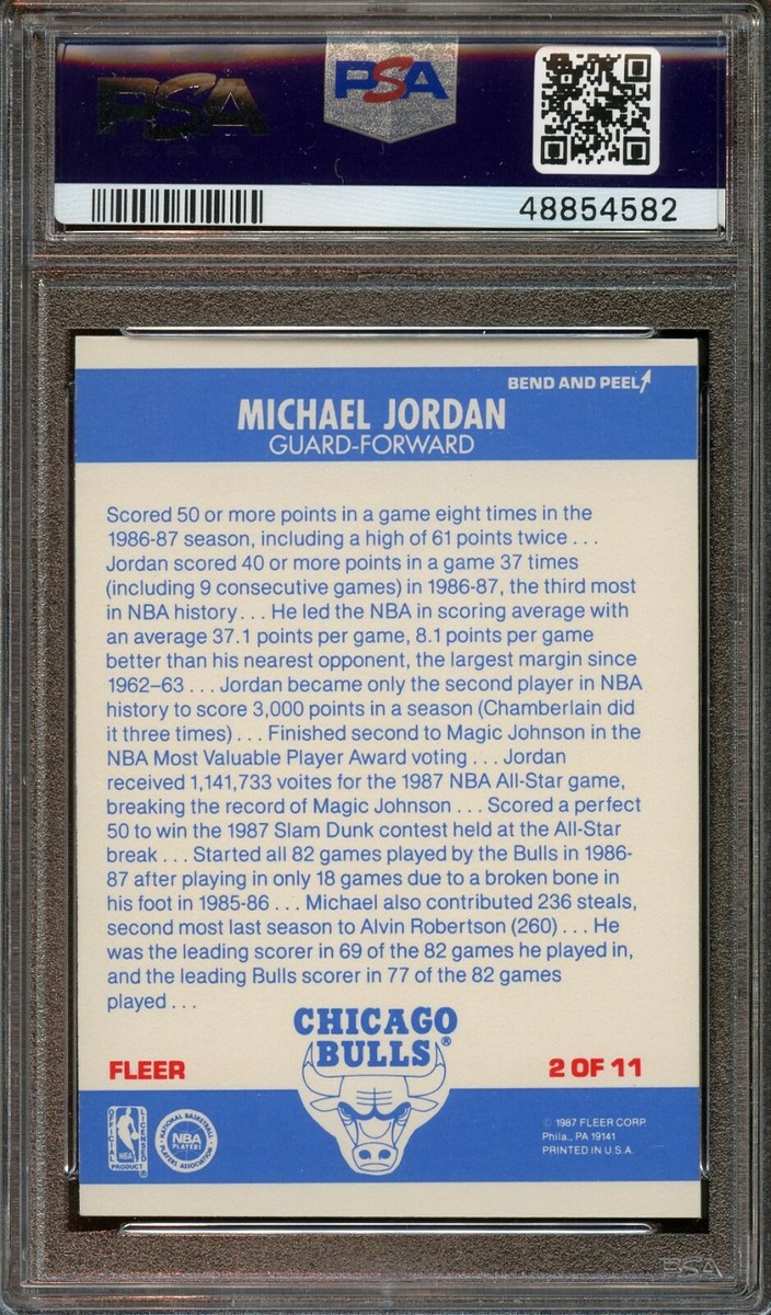 1987 Fleer Sticker MICHAEL JORDAN #2 Basketball Card PSA 7