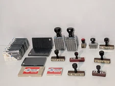 Lot of 25: Assorted Commercial, Retail, Stamps, Stamp Pads, Band, Type Font