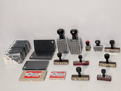 Lot of 25: Assorted Commercial, Retail, Stamps, Stamp Pads, Band, Type Font