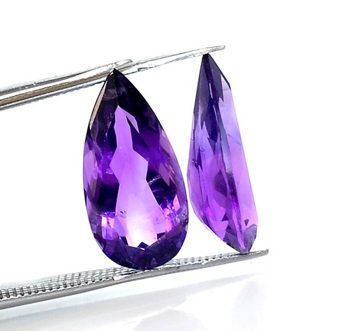 Certified Natural Amethyst Pear Cut Pair 18x9 mm 10.40 CTS Faceted Loose Gems - Picture 3 of 7