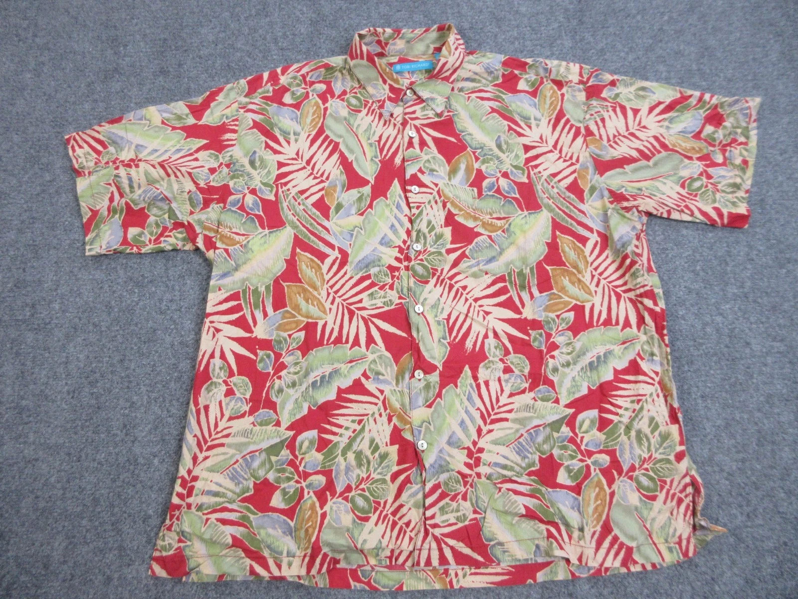Tori Richard Shirt Mens Extra Large Red Aloha Hawaiian Button Up Lightweight