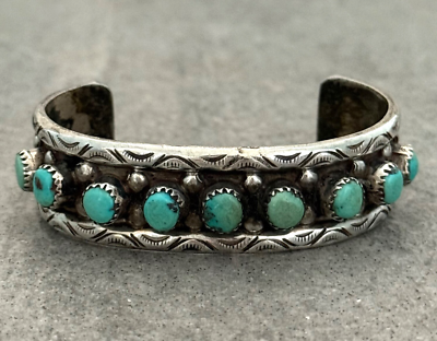 OLD Vintage Native American Navajo NINE Turquoise Sterling silver