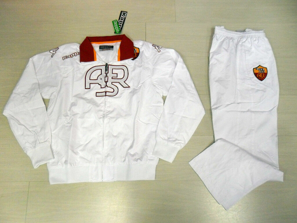 Tuta Kappa Roma 2013 - Felpa Con Cappuccio E Pantaloni, Cotone Bianco, Con Polsini