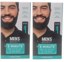 2pk  Men's Select Mustache and Beard Hair Color Dye 5 minute Black or Dark Brown