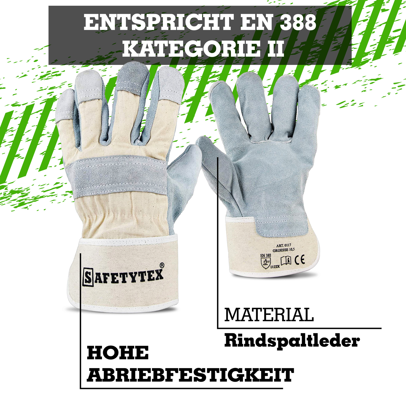 12 - 120 Paar Arbeitshandschuhe Leder Größe 10,5 Rindspalt Lederhandschuhe 0117 4