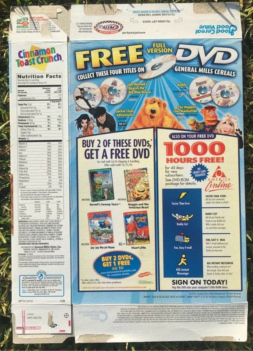 GENERAL MILLS-CINNAMON TOAST CRUNCH-MUPPETS DVD OFFER-EMPTY CEREAL
