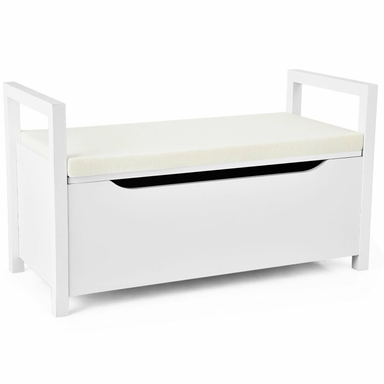 Rectangular Wooden Shoe Storage Bench with Cushioned Seat for Hallway-image