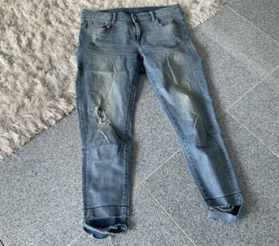 ZARA BASIC Z1975 SKINNY VINTAGE RIPPED JEANS 8 40 DAMEN STRETCH BLUE WASHED