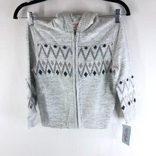 Cat Jack Boys Girls Cardigan Sweater Full Zip Hooded Geometric Gray XS 4/5