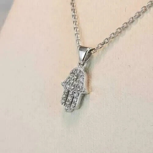 Подвеска в виде рук из муассанита хамсы круглой огранки 1,40 карата покрытие белым золотом серебро 14 карат  - Изображение 4 из 4