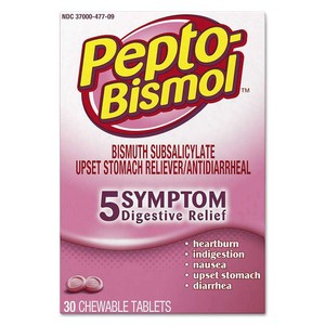 Pepto-bismol Original chewables 5 symptom relief, including upset stomach&diarrhea 30 count (301490039779)