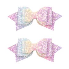 Multicolor Sparkling 5 Inch Glitter Hair Bows - Set of 2 Alligator Clips for ...
