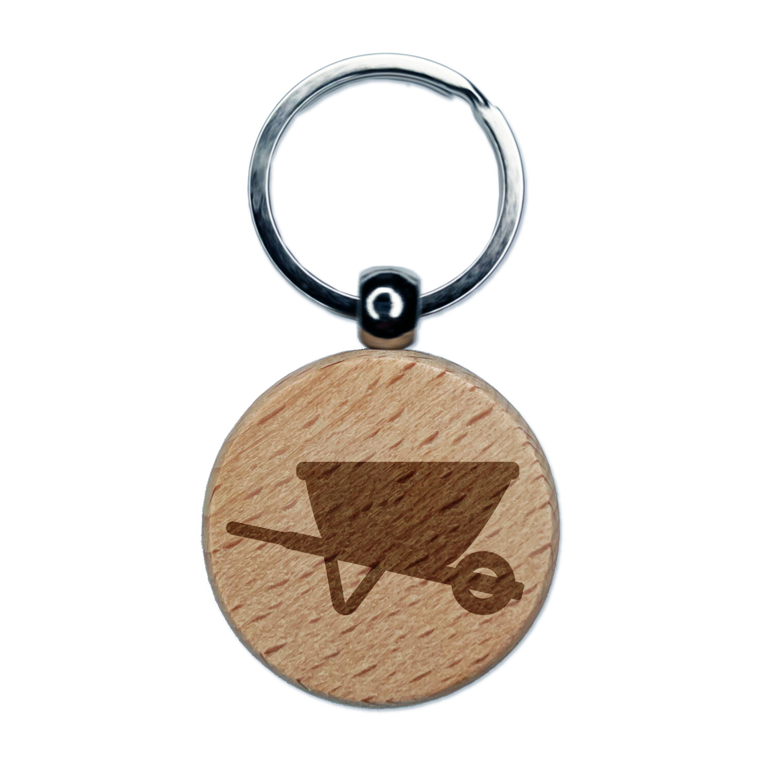 Gardening Wheelbarrow Engraved Wood Round Keychain Tag Charm