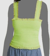 $225 Alice+Olivia Women's Green Penelope Smocked Ruffle Crop Top Size L