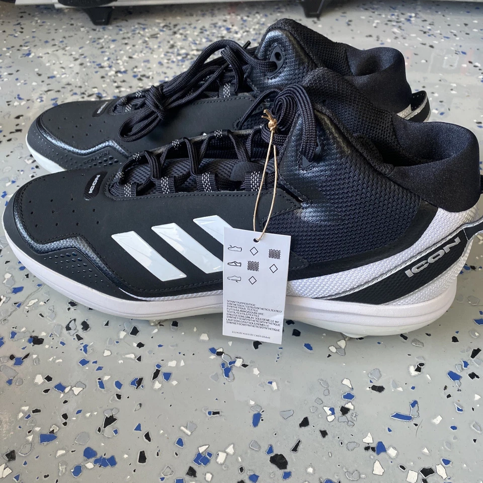 Mens Adidas Icon 7 Mid Baseball Cleats / Black White Silver / S23886 / Size 12.5 - Image 2 of 4