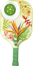 Bird of Paradise Melamine Chip and Dip Snack Tray,  Pickleball Paddle Shape.