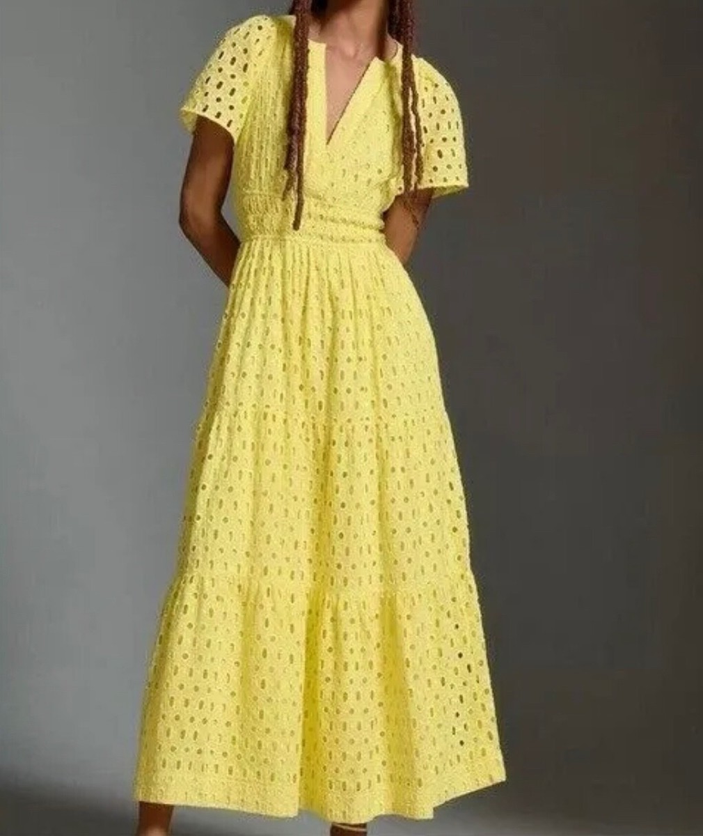 knee length dresses for ladies Anisa Eyelet Puff Sleeve Cutout Maxi Dress – VICI main image 0
